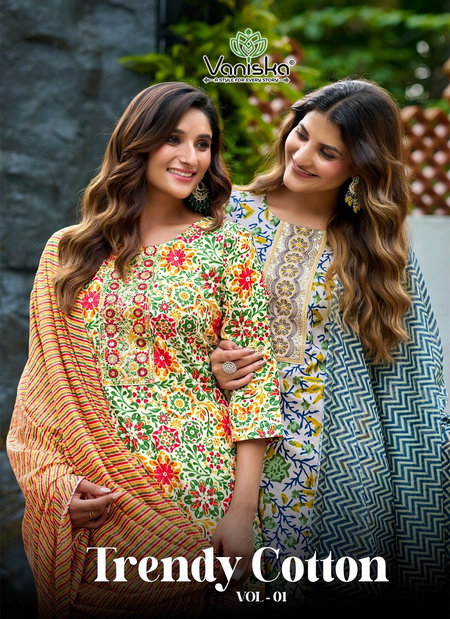 Trendy Cotton Vol 1 By Vaniska Cotton Surat Kurti With Bottom Dupatta Wholesale Market